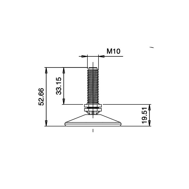 Kit Livellatore per tubo quadrato 50 x 50 mm con Piedino Filettato di Plastica Snodabile M10x33 con base diametro 50 mm