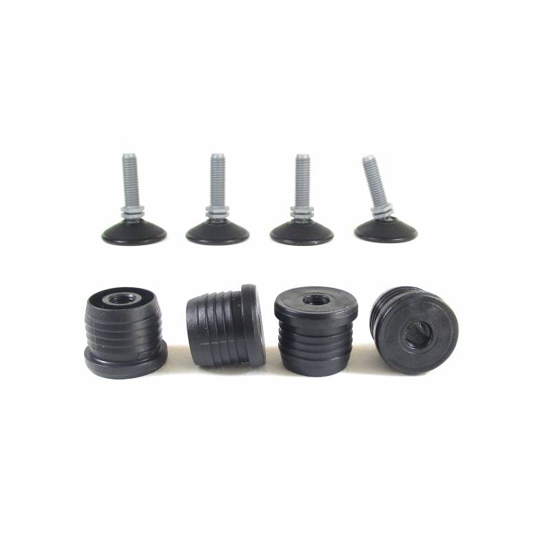 Kit Livellatore per tubo tondo diam. 32 mm con Piedino Filettato di Plastica Snodabile M10x33 con base diametro 32 mm