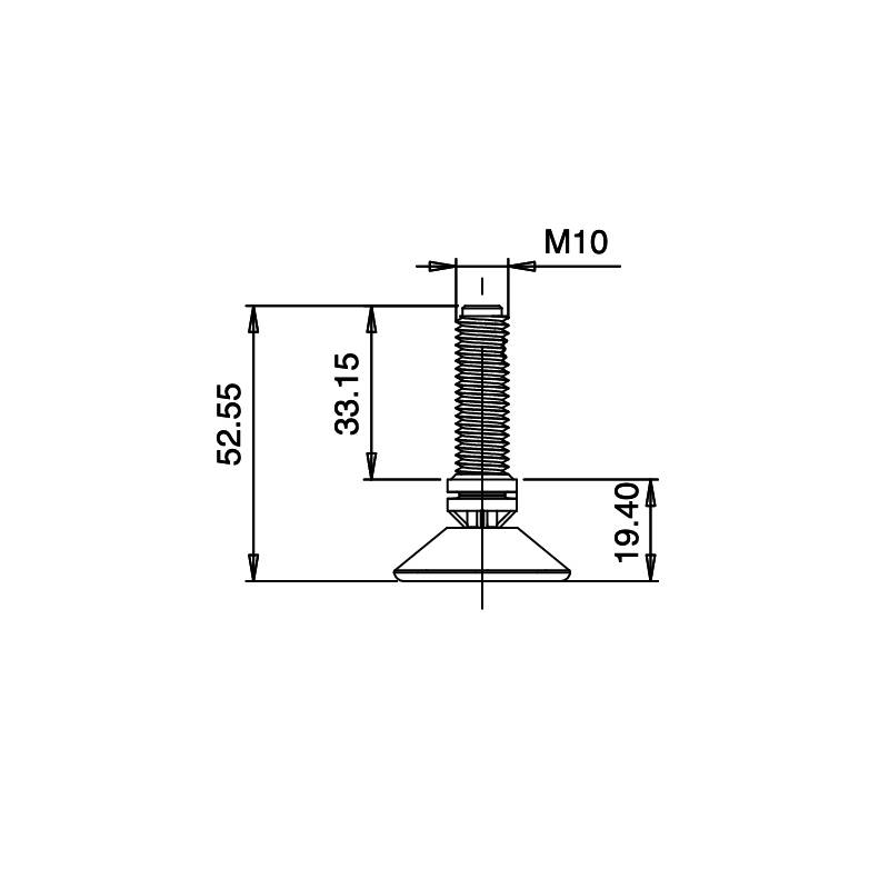 Leveling Kit for 60x40 mm Rectangular Tube with an M10x33 mm Plastic Ball and Socket Foot diameter 40 mm