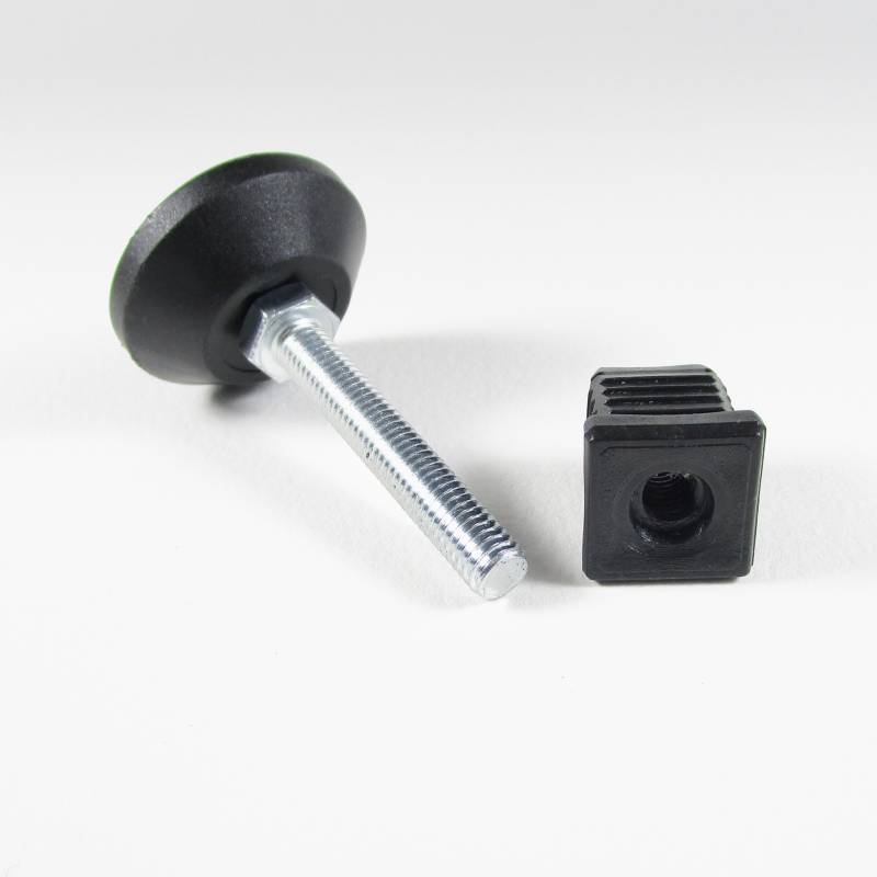 Nivellierset 20x20 mm Quadratrohr mit M8x50 mm Metal Gewindestange und 40 mm Durchm. Bodenplatte