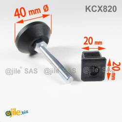 Kit Livellatore per tubo quadrato 20 x 20 mm con Piedino Filettato di Aciaio Zincato M8x50 con base diametro 40 mm
