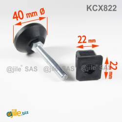 Kit Livellatore per tubo quadrato 22x22 mm con Piedino Filettato Aciaio Zincato M8x50 con base diam. 40 mm