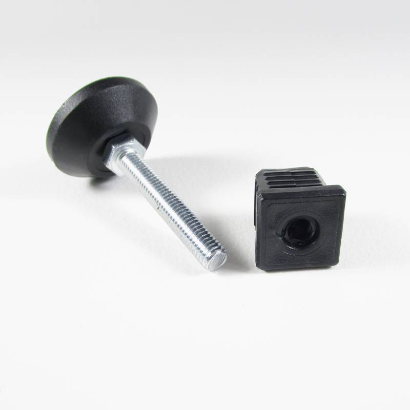 Nivellierset 22x22 mm Quadratrohr mit M8x50 mm Gewindestange und 40 mm Durchm. Bodenplatte