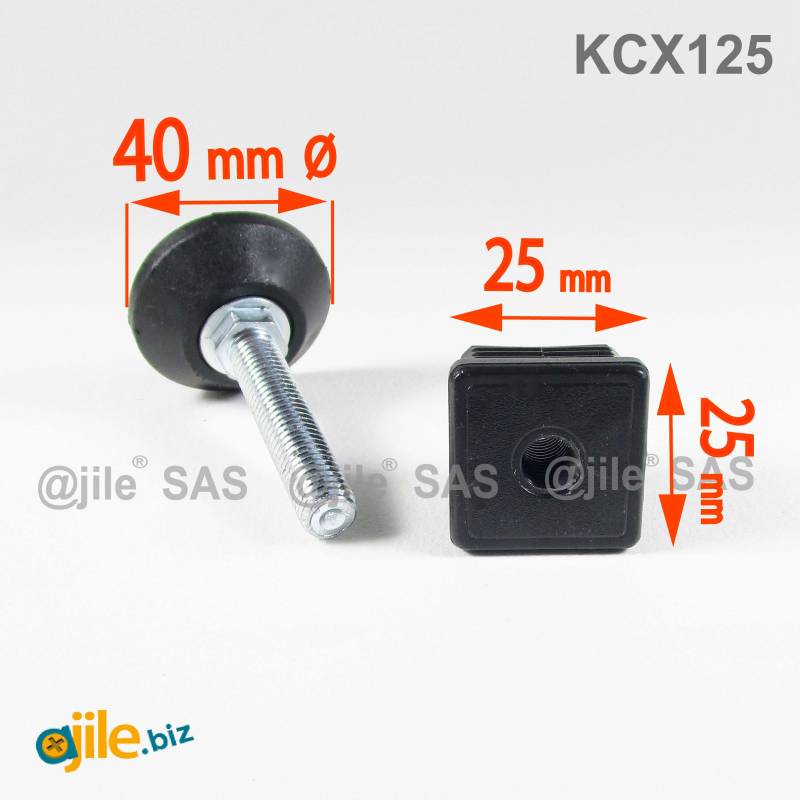 Leveling Kit for 25x25 mm Square Tube with M10x50 mm Galvanised Steel Adjustable Foot diameter 40 mm - Ajile