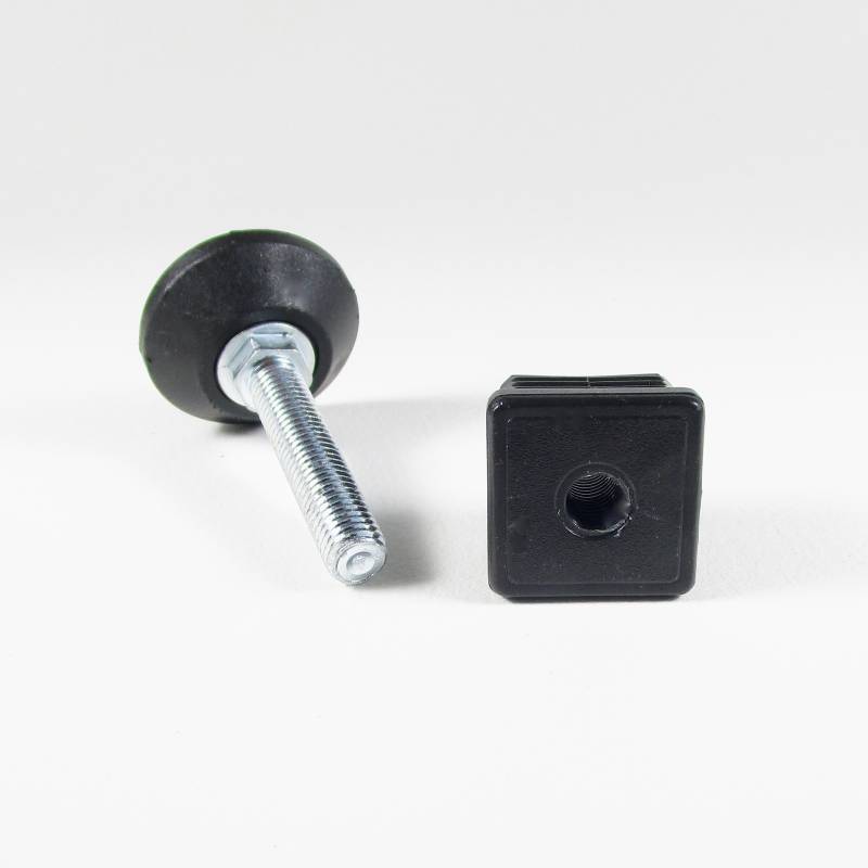 Kit de Réglage / Mise à Niveau pour tube carré 25x25 mm avec Pied Vérin Fileté en Acier Zingué M10x50 mm Embase diamètre 40 mm