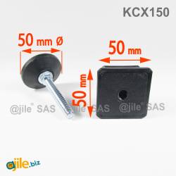 Kit Livellatore per tubo quadrato 50x50 mm con Piedino Filettato Aciaio Zincato M10x60 e base diam. 50 mm