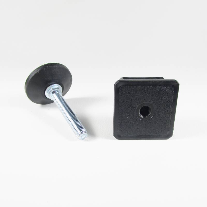 Kit Livellatore per tubo quadrato 50x50 mm con Piedino Filettato Aciaio Zincato M10x60 e base diam. 50 mm