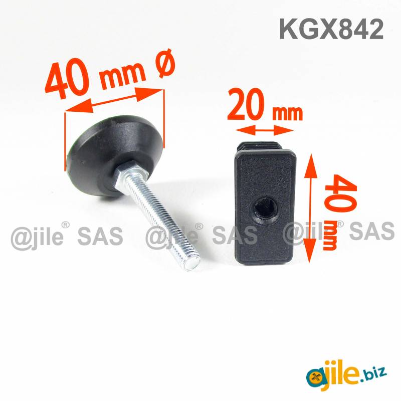 Kit Livellatore per tubo rettangolare 40x20 mm con Piedino Filettato di Aciaio Zincato M8x50 con base diam. 40 mm - Ajile