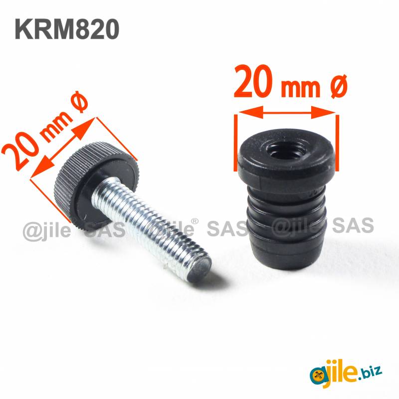 Leveling Kit for 20 mm diam. Round Tube with an M8x30 mm Galvanised Steel Knurled Adjustable Foot diam. 20 mm - Ajile