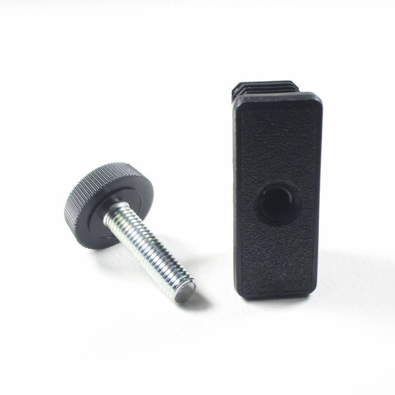 Kit Livellatore per tubo rettangolare 50x20 mm con Piedino Filettato Aciaio Zincato M8x30 con base zigrinata diam. 25 mm