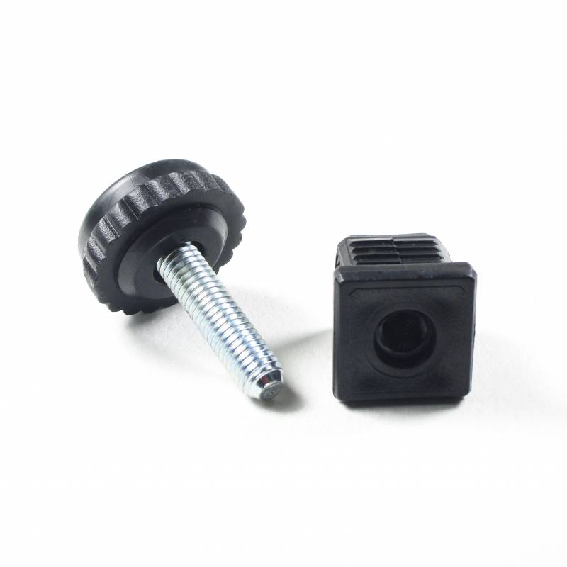 Kit Livellatore per tubo quadrato 22x22 mm con Piedino Filettato Aciaio Zincato M8x30 con base alta zigrinata diam. 30 mm