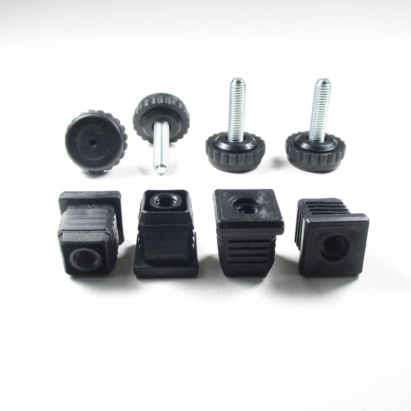 Kit de Réglage / Mise à Niveau pour tube carré 22x22 mm avec Pied Cranté Fileté Acier Zingué M8 x 30 mm Embase diamètre 30 mm