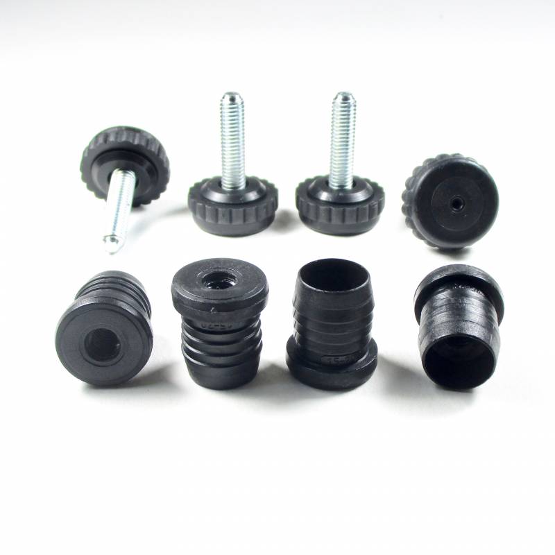 Nivellierset 20 mm Durchm. Rundrohr mit M8x30 mm Metal Gewindestange und 30 mm Durchm. Hohe Rändelplatte