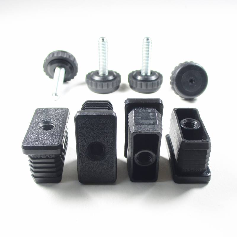 Kit Livellatore per tubo rettangolare 40x20 mm con Piedino Filettato Aciaio Zincato M8x30 con base alta zigrinata diam. 30 mm