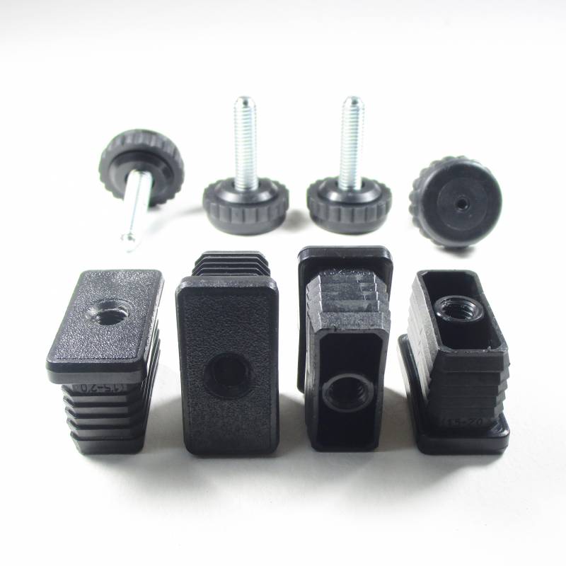 Kit Livellatore per tubo rettangolare 50x20 mm con Piedino Filettato Aciaio Zincato M8x30 con base alta zigrinata diam. 30 mm