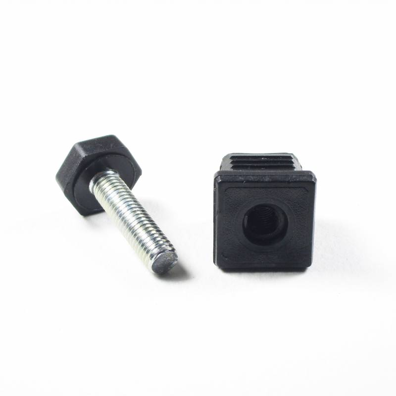 Nivellierset 20x20 mm Quadratrohr mit M8x30 mm Metal Gewindestange und 19 mm Hex Stellfläche