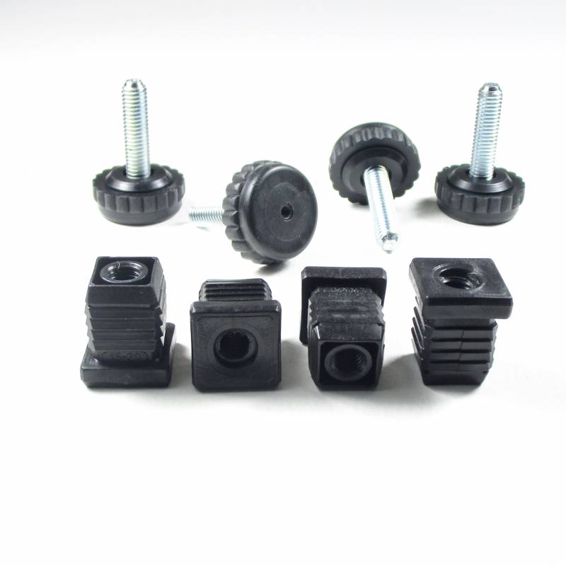 Nivellierset 20x20 mm Quadratrohr mit M8x30 mm Metal Gewindestange und 30 mm Durchm. Hohe Rändelplatte