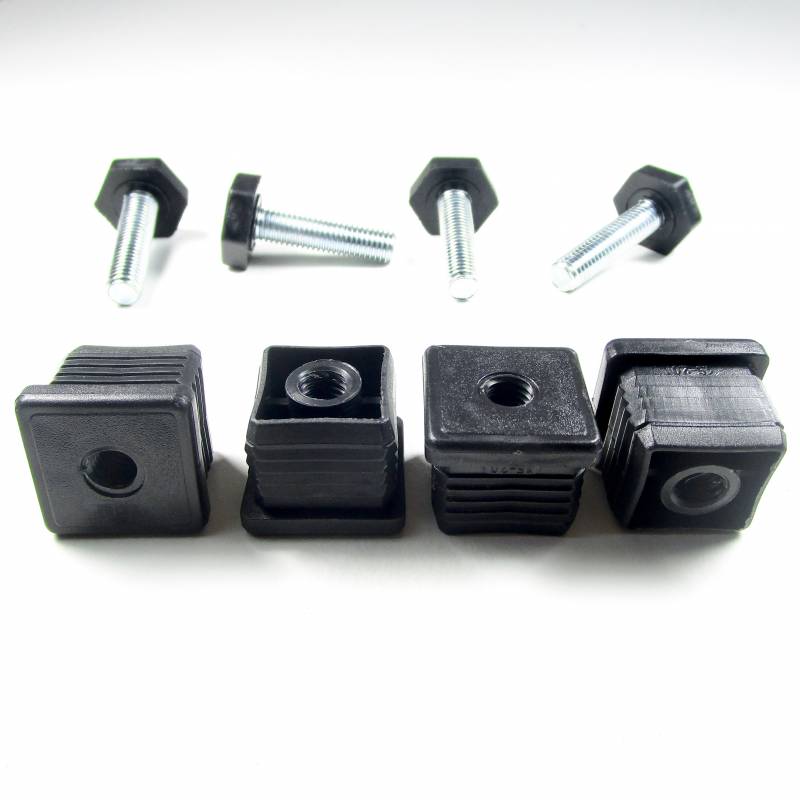 Nivellierset 30x30 mm Quadratrohr mit M10x40 mm Metal Gewindestange und 24 mm Hex Stellfläche