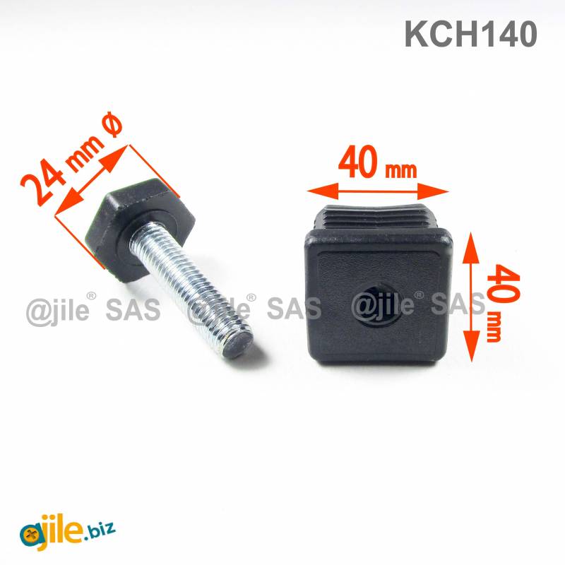 Leveling Kit for 40x40 mm Square Tube with an M10x40 mm Galvanised Steel 24 mm Hexagonal Foot - Ajile