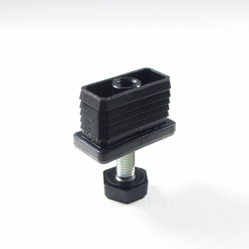 Kit Livellatore per tubo rettangolare 40x20 mm con Piedino Filettato Aciaio Zincato M8x30 con base esagonale di 19 mm