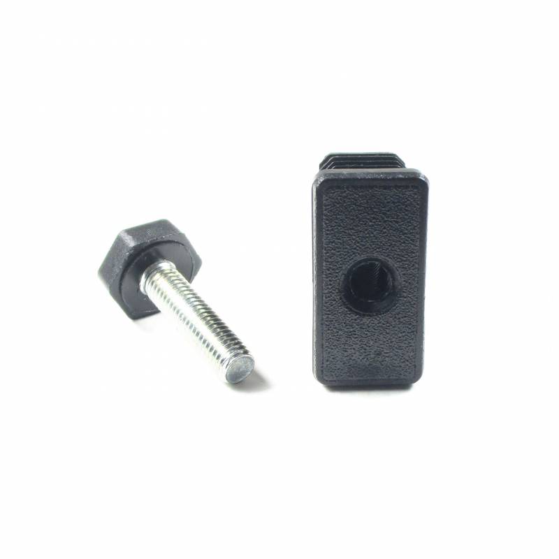 Kit de Réglage pour tube rectangulaire 40x20 mm avec Pied Hexagonal Fileté Acier Zingué M8x30 mm Embase clé 19 mm