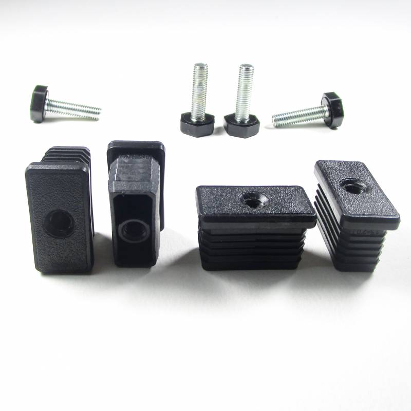 Kit de Réglage pour tube rectangulaire 40x20 mm avec Pied Hexagonal Fileté Acier Zingué M8x30 mm Embase clé 19 mm