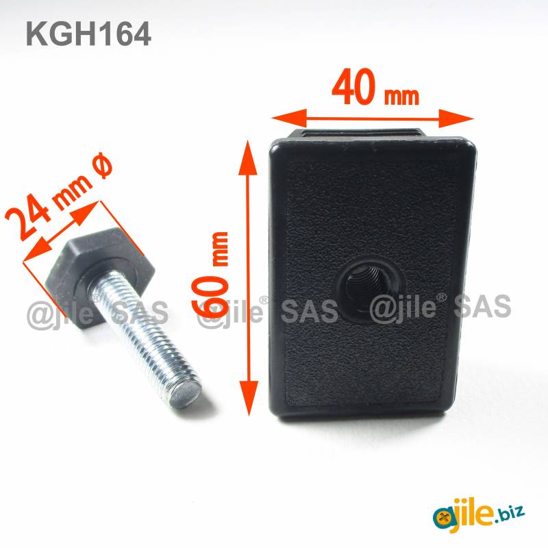 Leveling Kit for 60x40 mm Rectangular Tube with an M10x40 mm Galvanised Steel 24 mm Hexagonal Foot - Ajile