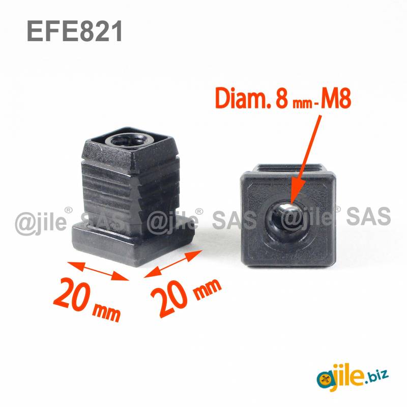 M8 Fussstopfen mit Gewindeloch für Quadratrohr 20 x 20 mm Aussenmass SCHWARZ - Ajile