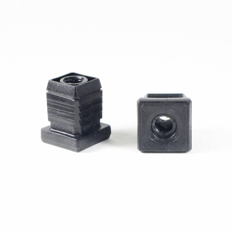 Square M8 threaded ribbed insert for 20 x 20 mm outer dimension square tube - BLACK