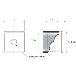Embout plastique carré pour tube 20 x 20 mm avec trou fileté diam. 8 mm (M8) - Ajile 2