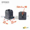 Square M8 threaded ribbed insert for 22 x 22 mm outer dimension square tube - BLACK