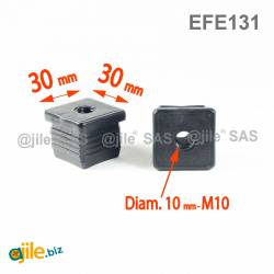 Embout plastique carré pour tube 30 x 30 mm avec trou fileté diam. 10 mm (M10)