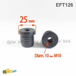 Round M10 threaded ribbed insert for 25 mm OUTER diam. round tube - BLACK