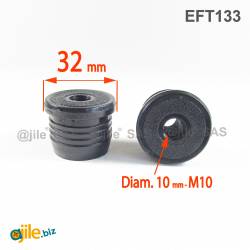 Round M10 threaded ribbed insert for 32 mm OUTER diam. round tube - BLACK