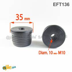 Round M10 threaded ribbed insert for 35 mm OUTER diam. round tube - BLACK