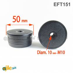Round M10 threaded ribbed insert for 50 mm OUTER diam. round tube - BLACK