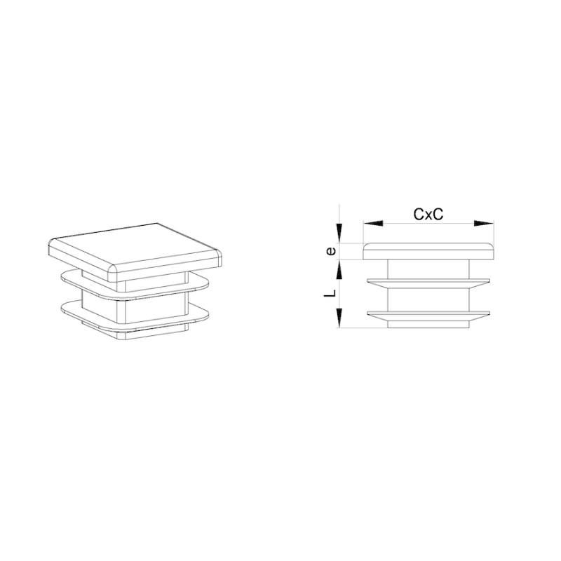Square ribbed insert for tubes 40 x 40 mm BLACK plastic