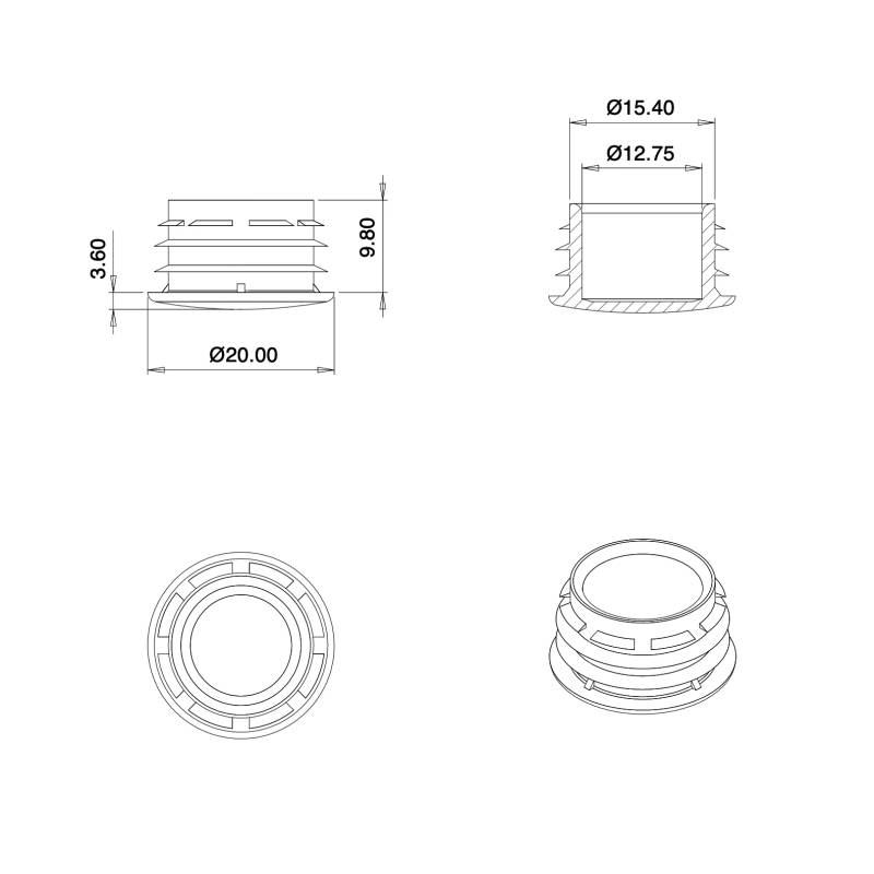 Plastic sealing hole plug BLACK for sealing 15 - 18 mm diameter hole, with a 20 mm diameter head