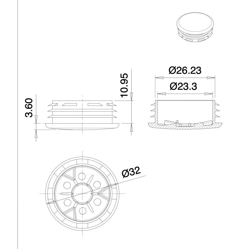 Plastic sealing hole plug BLACK for sealing 27 - 30 mm diameter hole, with a 32 mm diameter head
