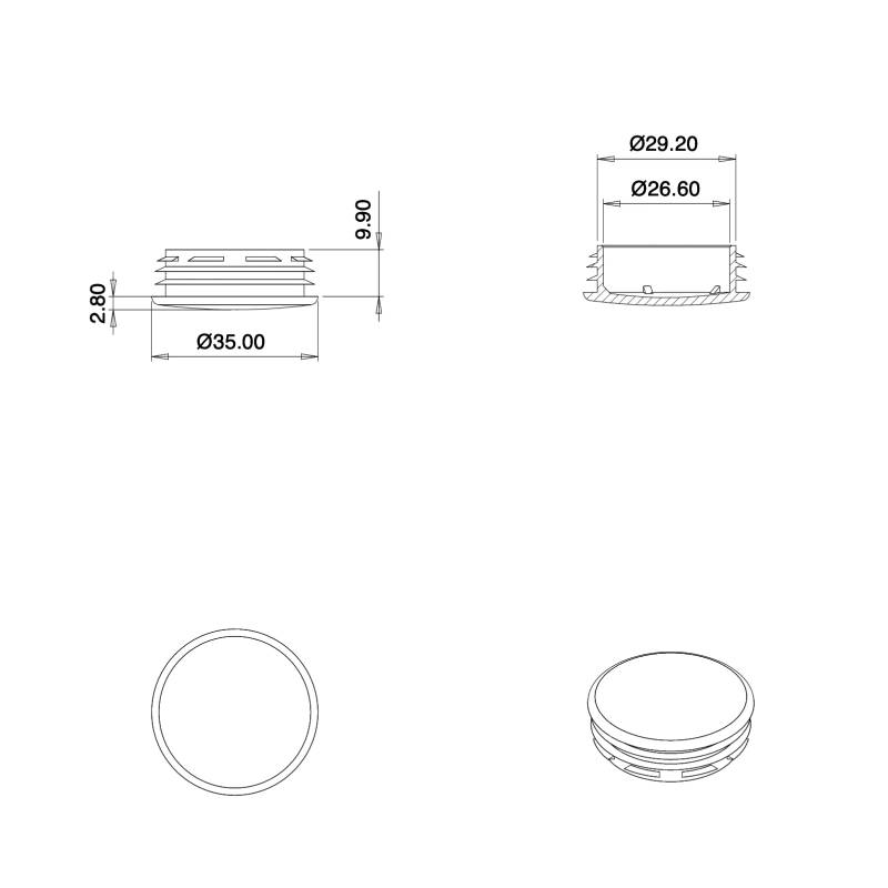 Plastic sealing hole plug BLACK for sealing 30 - 33 mm diameter hole, with a 35 mm diameter head