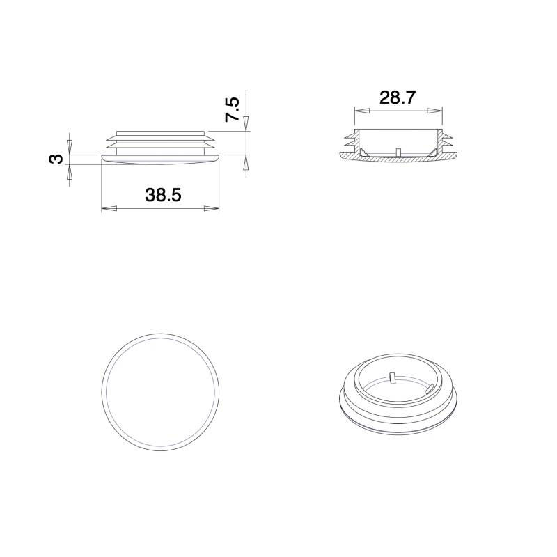 Plastic sealing hole plug BLACK for sealing 30 - 33 mm diameter hole, with a 35 mm diameter head