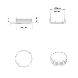 Tappo copriforo di plastica NERO per tappare un foro di diametro 35 - 38 mm con diametro della copertura della testa 40 mm