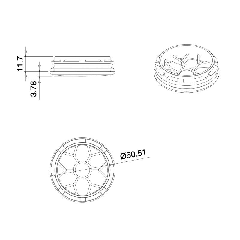 Bouchon Cache Capuchon Plastique NOIR pour Obturation d’un Diamètre 45 - 48 mm, Tête Couvrante de Diamètre 50 mm