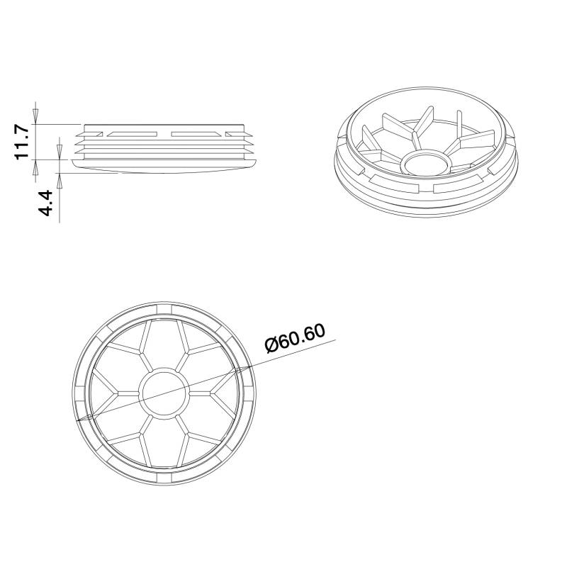 Plastic sealing hole plug BLACK for sealing 54.5 - 58 mm diameter hole, with a 60 mm diameter head