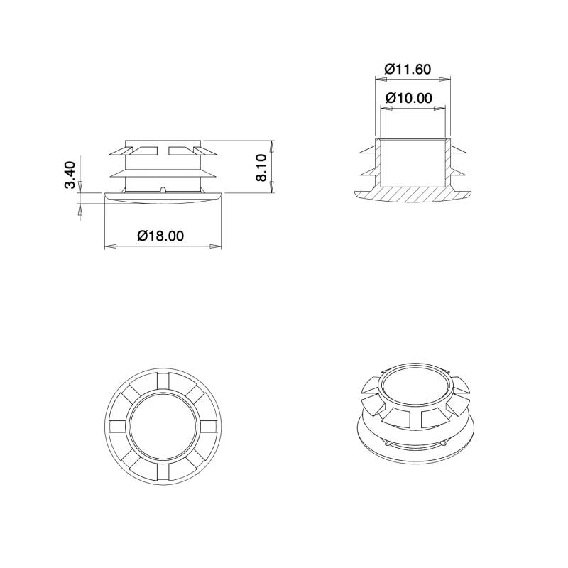 Plastic sealing hole plug for sealing 13 - 16 mm diameter hole, with a 18 mm diameter head