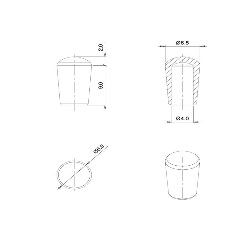 Embout Enveloppant Caoutchouc Thermoplastique Flexible NOIR pour Tube de Diamètre 4 mm - embout enveloppant - embout - ajile