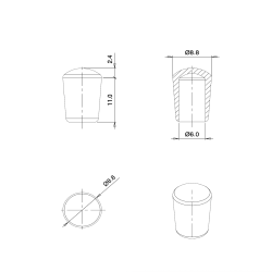 Thermoplastic Rubber Bush Ferrule BLACK for 6 mm Diameter Tube - finishing caps - screw-nut cap - ajile