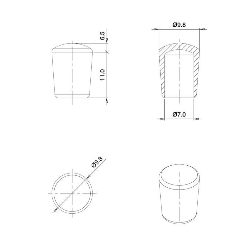 Embout Enveloppant Caoutchouc Thermoplastique Flexible NOIR pour Tube de Diamètre 7 mm - embout enveloppant - embout - ajile