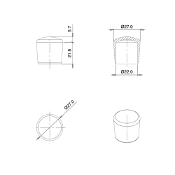 Thermoplastic Rubber Bush Ferrule BLACK for 22 mm Diameter Tube - finishing caps - screw-nut cap - ajile