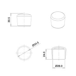 Thermoplastic Rubber Bush Ferrule BLACK for 28 mm Diameter Tube - finishing caps - screw-nut cap - ajile